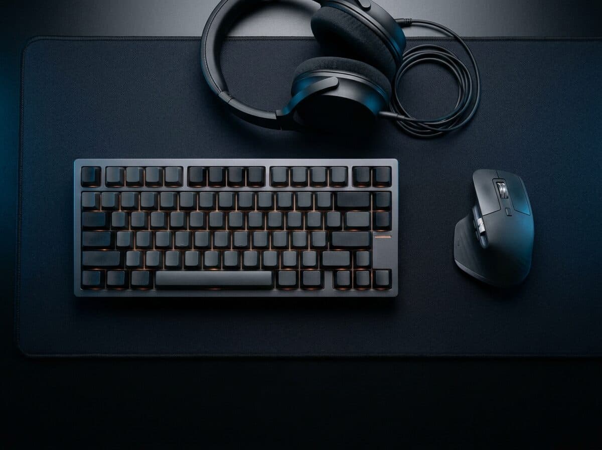 Keyboard, mouse and headphones