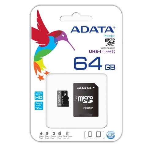 ADATA 64GB Premier Micro SDXC UHS-I Class 10 Memory Card with Adapter